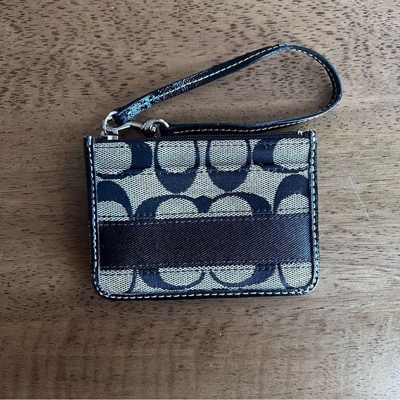 Coach Handbags - Coach Signature Stripe Black Zip Top Wristlet Wallet